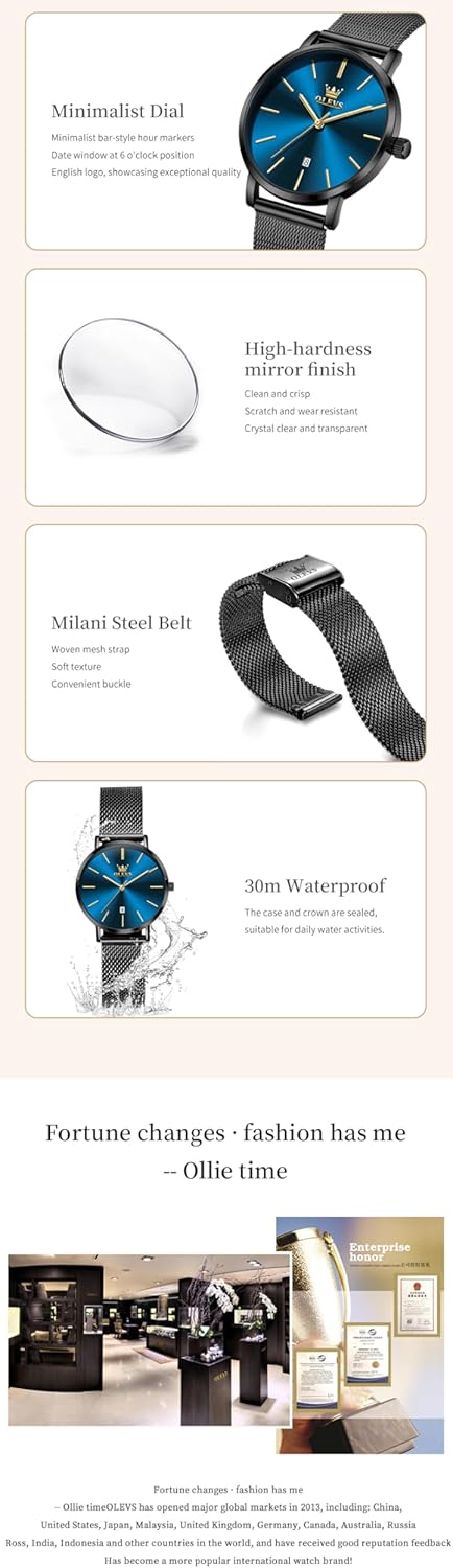 OLEVS Women's Watches for Ladies Female Wrist Watch Leather Band Waterproof Thin Minimalist Casual Simple Dress Quartz Analog with Date Calendar - Image 4