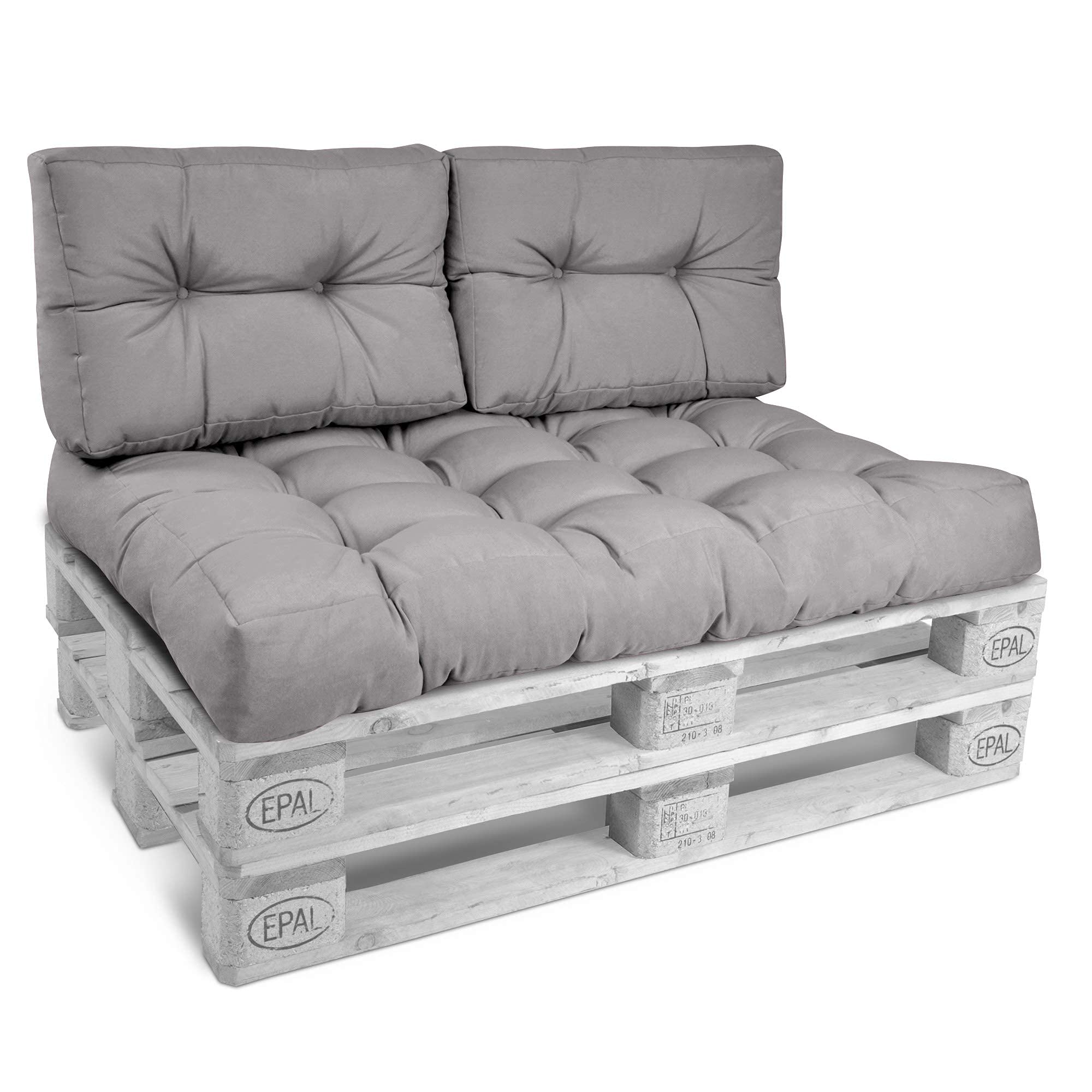 Beautissu Set de 2 Coussins Dossier Euro Palette ECO Lounge pour canapé | 60x40x10cm gris clair coussin extérieur intérieur salon Canape Jardin Style