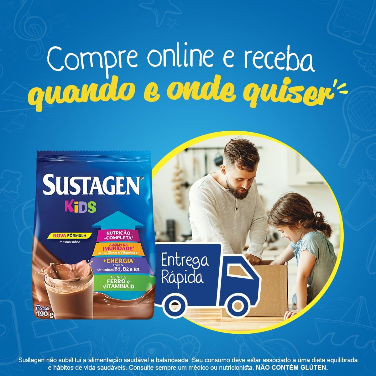 Sustagen Kids Complemento Alimentar Chocolate Sachê 190G