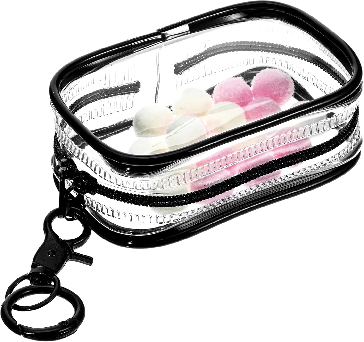 Yolev Clear Figure Display Bag with Keychain Portable Doll Storage Case Dustproof Collectibles Hanging Bag with Zipper Closure Keychain Charms Clear Display Case for Showing Off Mini Figures (Black)