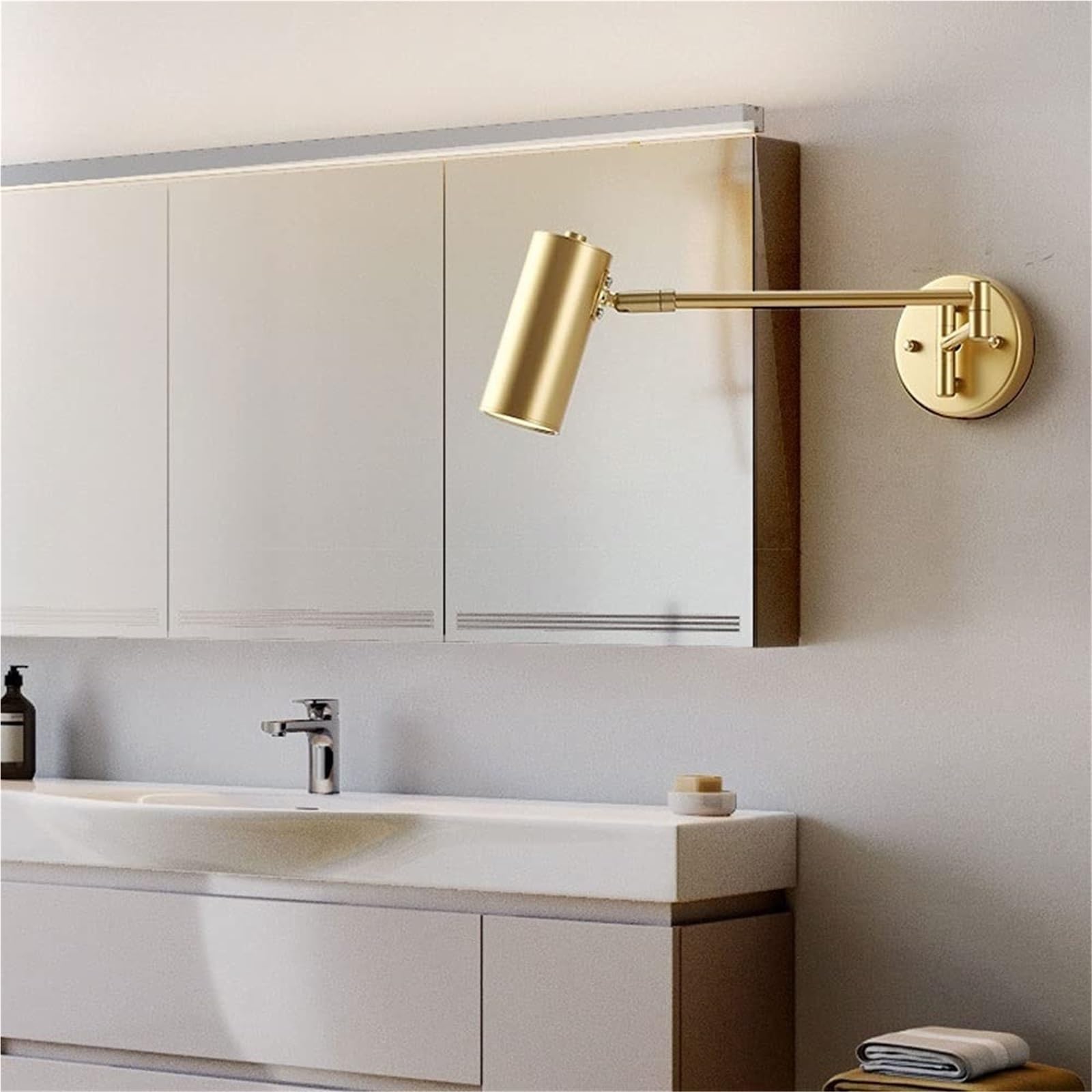 Lampy Ścienna Nowoczesna z Ramieniem LED, Kinkiet Regulowany Oświetlenie Ścienne Czytania Cylindryczne do Sypialni Salon Biuro E26(Gold,3 modes)