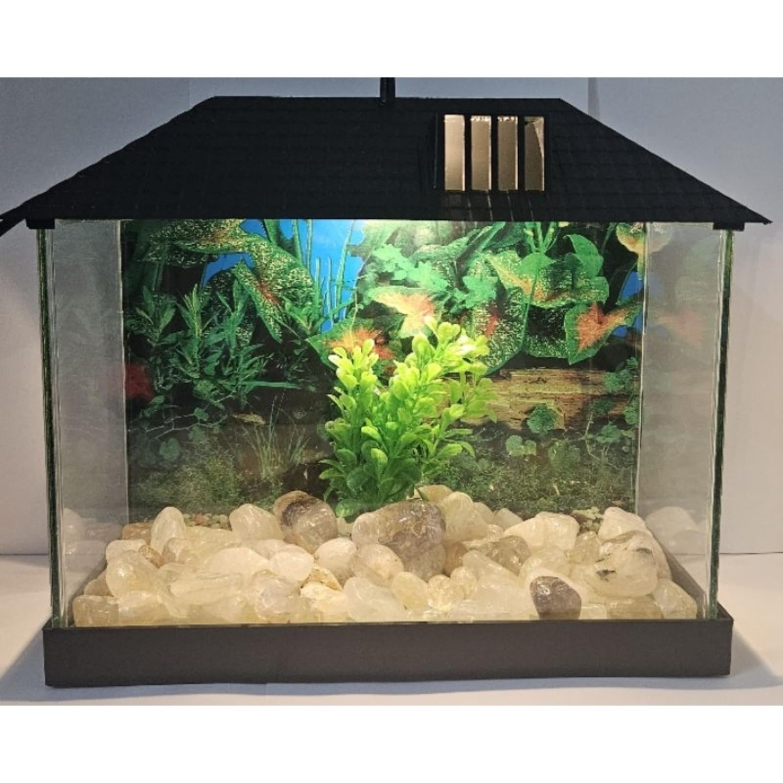 Aquário Casinha 5,8L com LED e Pedras, Kit Decorativo para Peixes Betta