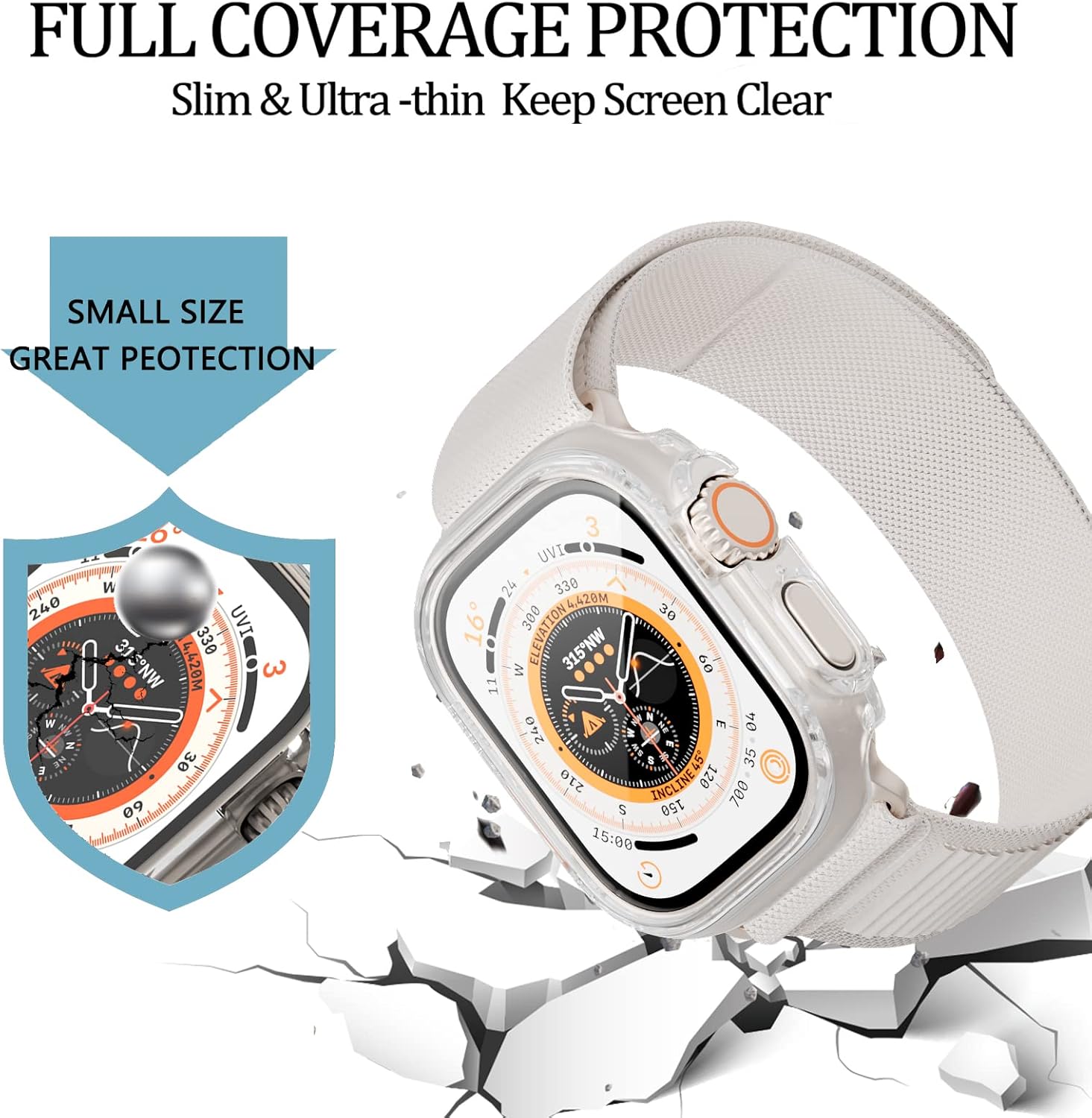 2+2 Pack Case and Screen Protector for Apple Watch Ultra 49mm, HASDON 2 Pack Waterproof Hard PC Shockproof Bumper + 2 Pack Tempered Glass Screen Protector Film, Protective Cover for iWatch 49mm - Clear : Cell Phones & Accessories