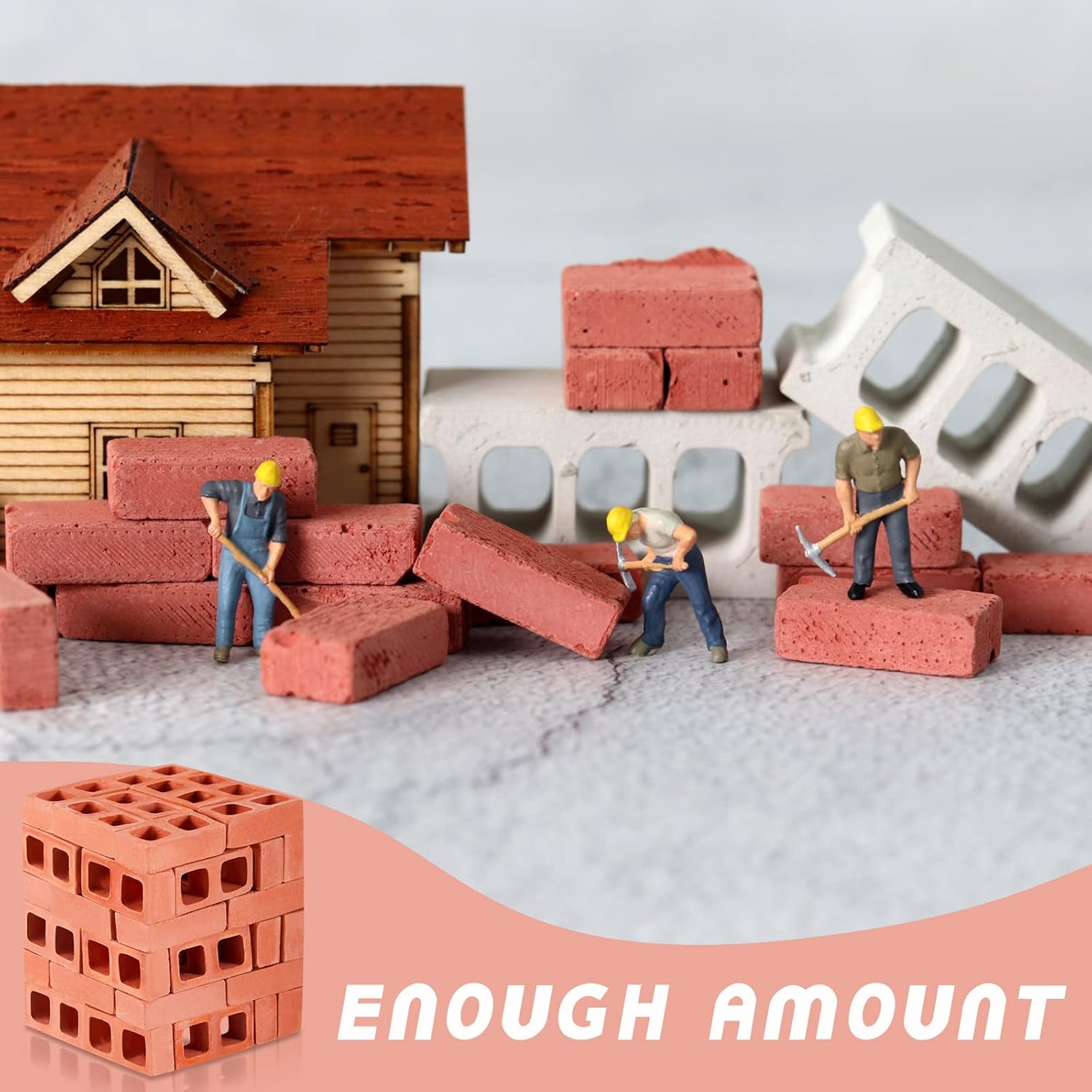 Deekin 24 Pcs Mini Cinder Blocks 1/12 Scale Mini Bricks Miniature Cinder Blocks Concrete Tiny Cement Building for Tiny Bricks Dollhouse Accessories DIY Construction Office Desk Toys Supplies(Red)
