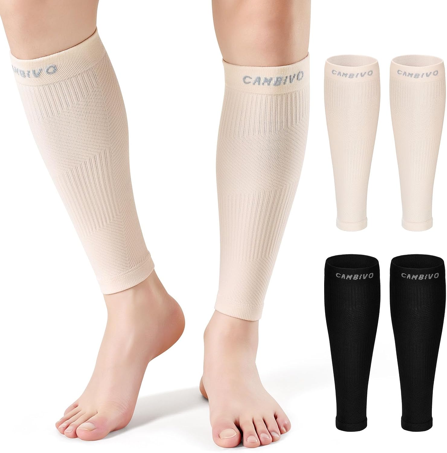 CAMBIVO Calf Compression Sleeve for Men and Women, 12-18 mmHg | Footless Compression Socks, Anti-Slip, Lightweight, For Running, Travel, Work