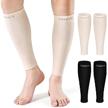 CAMBIVO Calf Compression Sleeves for Women Men, 12-18mmHg, Beige