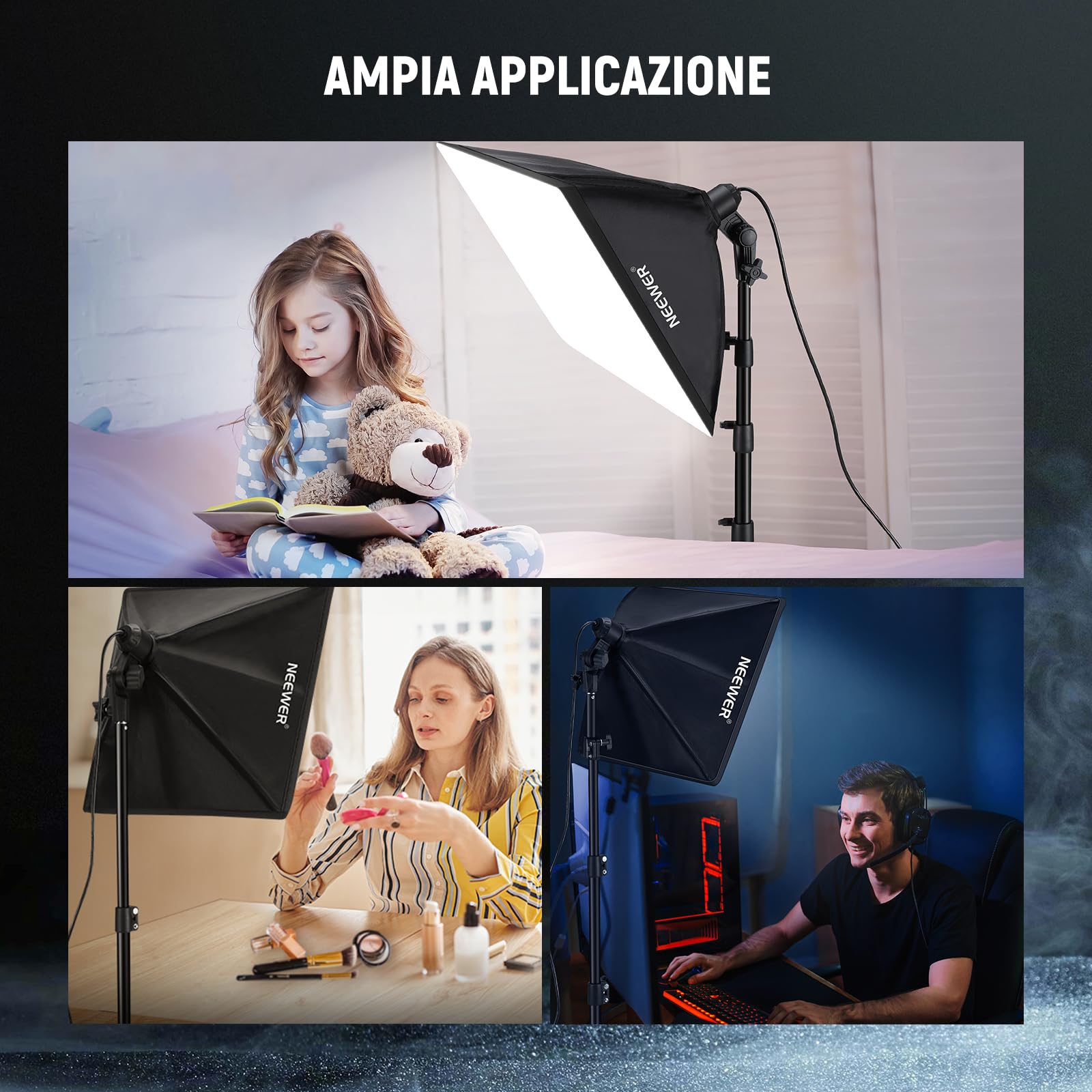 NEEWER Kit di Illuminazione Softbox 40x40cm con Lampadina LED 35W Presa E27 (Spina EU) Certificato CE&UKCA 5700K CRI93+, Cavalletto 180cm per Fotografia Illuminazione Registrazione Video TikTok, SF40