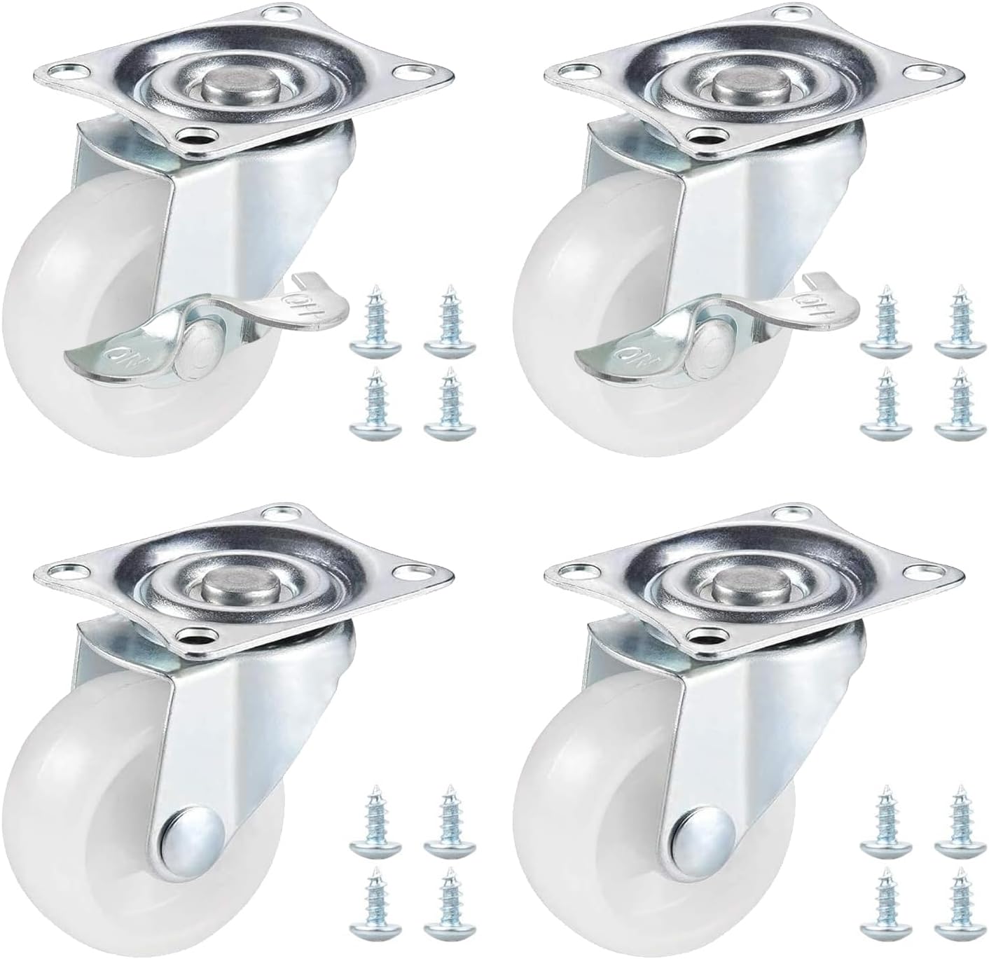 YSDMY 4Pcs Swivel Castors (1.5In) Heavy Duty Castors Shopping Trolley Wheels with Double Ball Bearings Replacement Furniture Wheels Rubber Castors with Brake Screws, for DIY Industrial