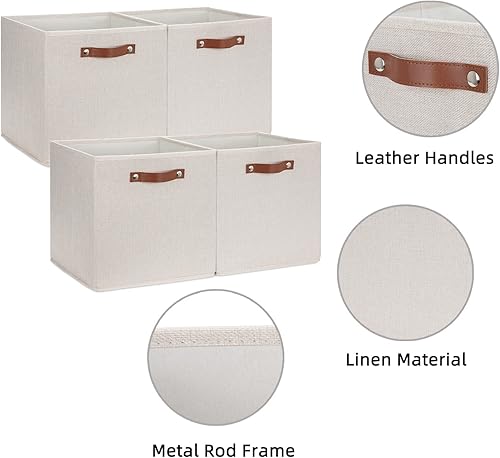 Miniatura 2 de HNZIGE Juego de 4 cestas de almacenamiento grandes plegables, cubos de almacenamiento de 13 x 13 pulgadas con asas, cubos de almacenamiento