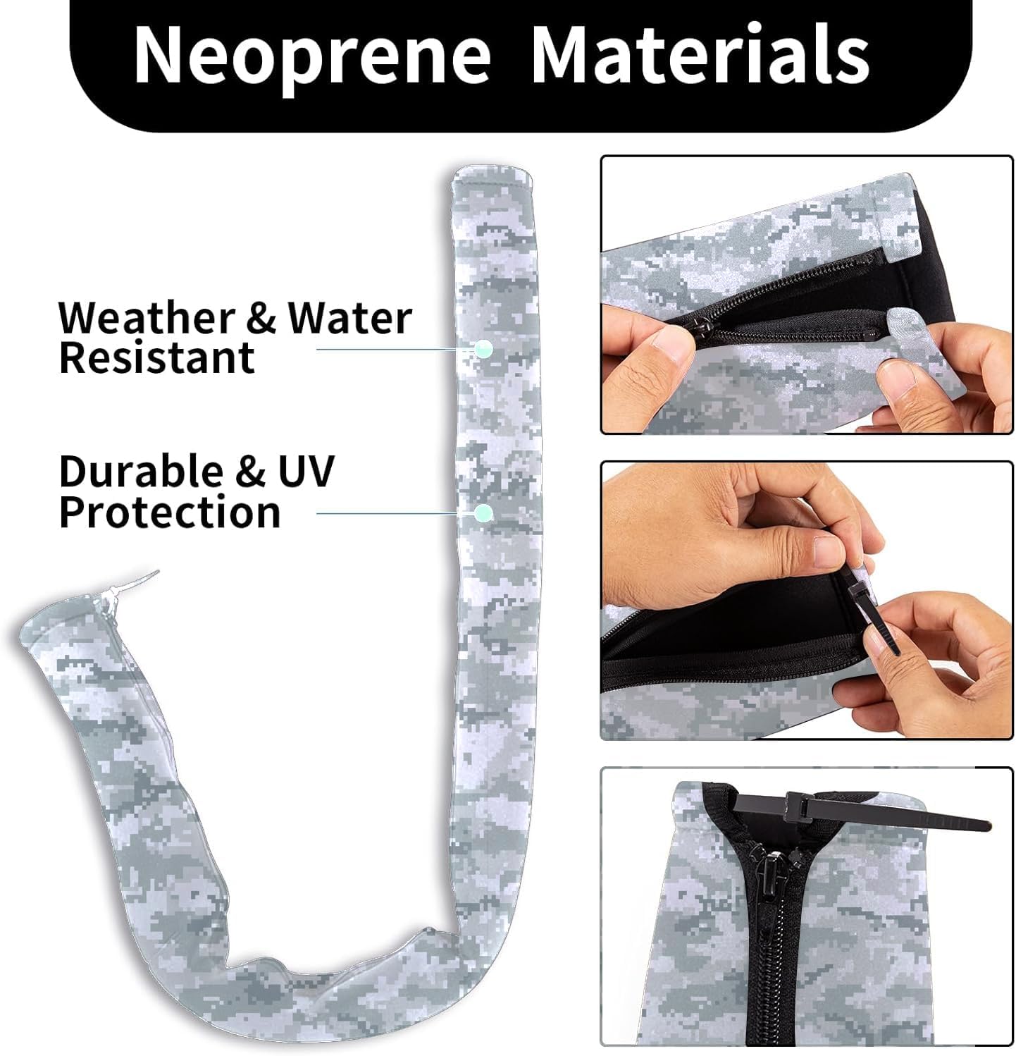 48" Zippered Neoprene Cable Sleeve with Marine Cable Boot Diameter 4 2/5" and Cable Tie, Outboard Rigging Hose and Trolling Motor Wire Protection Kit, Organized Cable Management (Camouflage White)