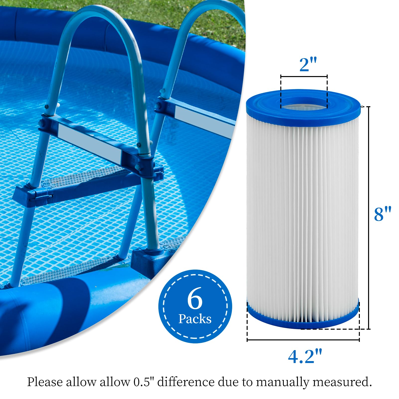 UPOW 29000E/59900E Replacement Pool Filters Type A or C Compatible with in tex Pool Pumps - Pool Filter Cartridge Compatible with Above Ground Pool Filter Pump, Summer Waves Pool Pump, 6 Pack