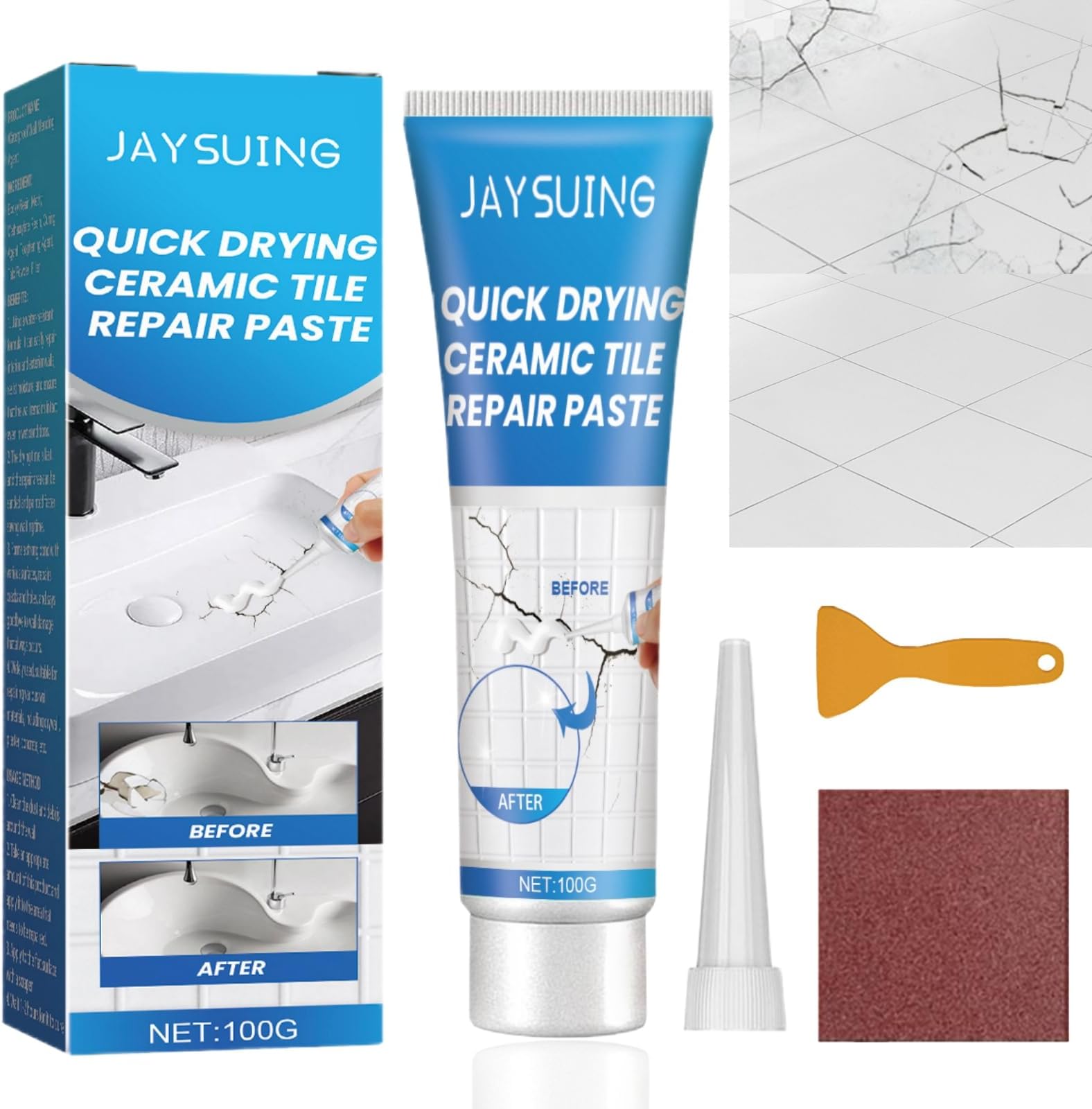 Bath Repair Paste - White, Small Hole & Crack Repair for Ceramic Tiles & Porcelain Sinks