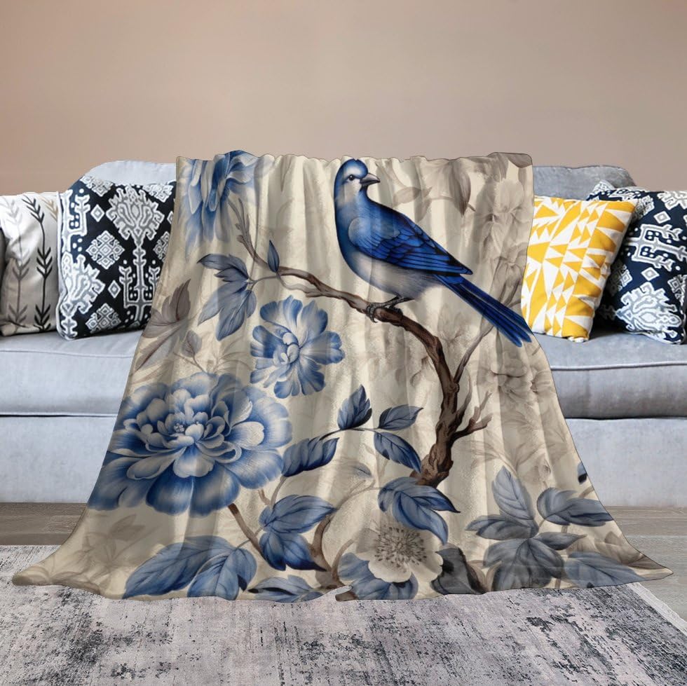 Amazon.com: Blanket Blue White Floral Spring Flower Bird