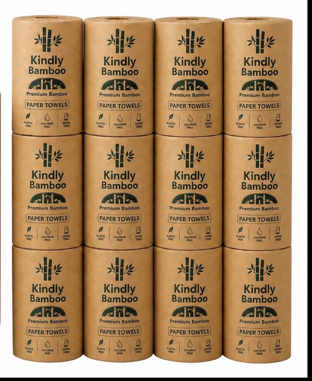 Premium 100% Bamboo Paper Towels, Large Size Sheets, 12 Rolls
