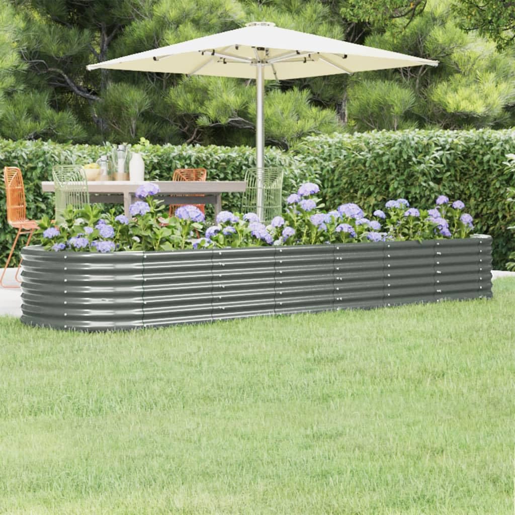 vidaXL Lit Surélevé de Jardin Pot à Fleurs Boîte à Plantes Lit Surélevé Patio Terrasse Extérieur Acier Galvanisé 296x80x36 cm Gris