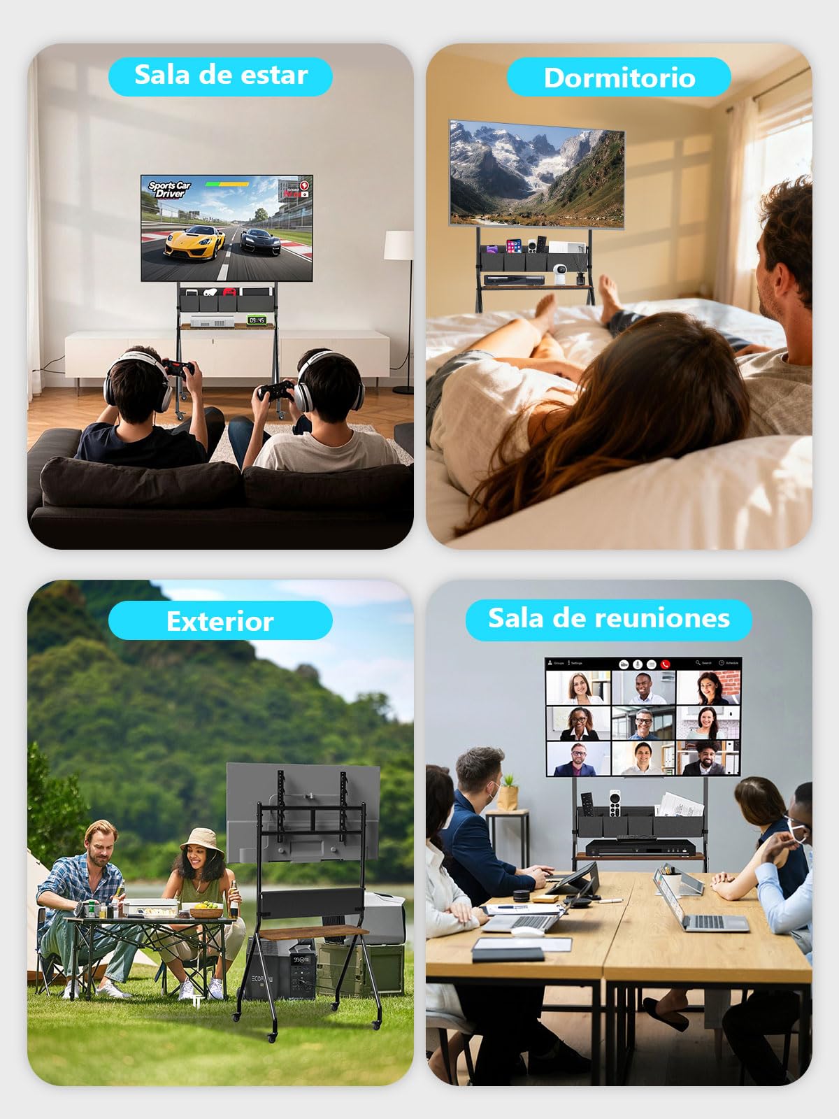 Soporte de TV rodante con Bolsas de Almacenamiento, diseño estético anticolisión, Carrito de TV móvil para Pantallas LCD/LED/OLED Planas/Curvas de 32-75 Pulgadas, soporta hasta 100kg