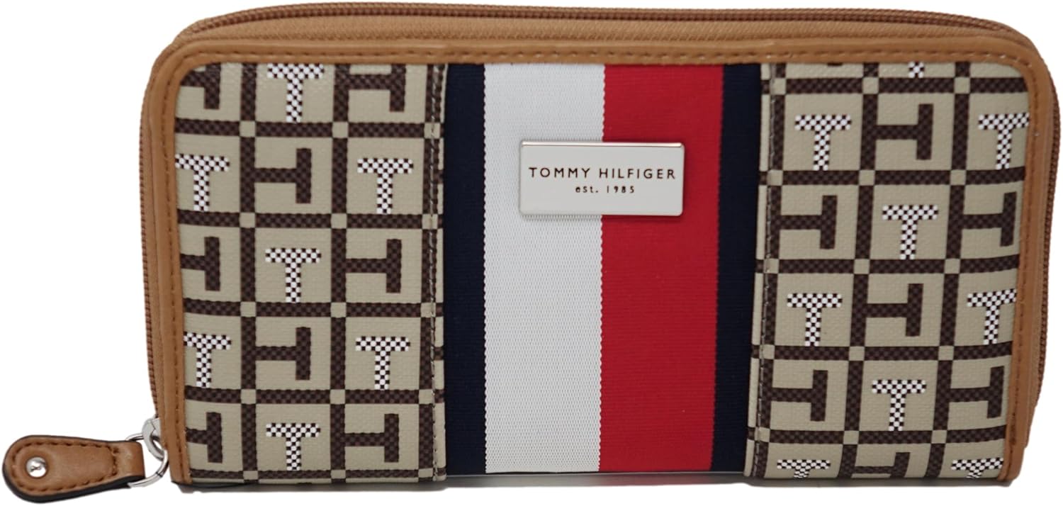 Tommy Hilfiger Women's TH Logo Print Zip Around Wallet Clutch Bag