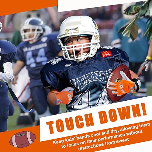 Miniatura 4 de Guantes de fútbol juvenil, guantes de fútbol naranja para jóvenes, niños y niñas de 5 a 12 años, guantes adhesivos para recibir