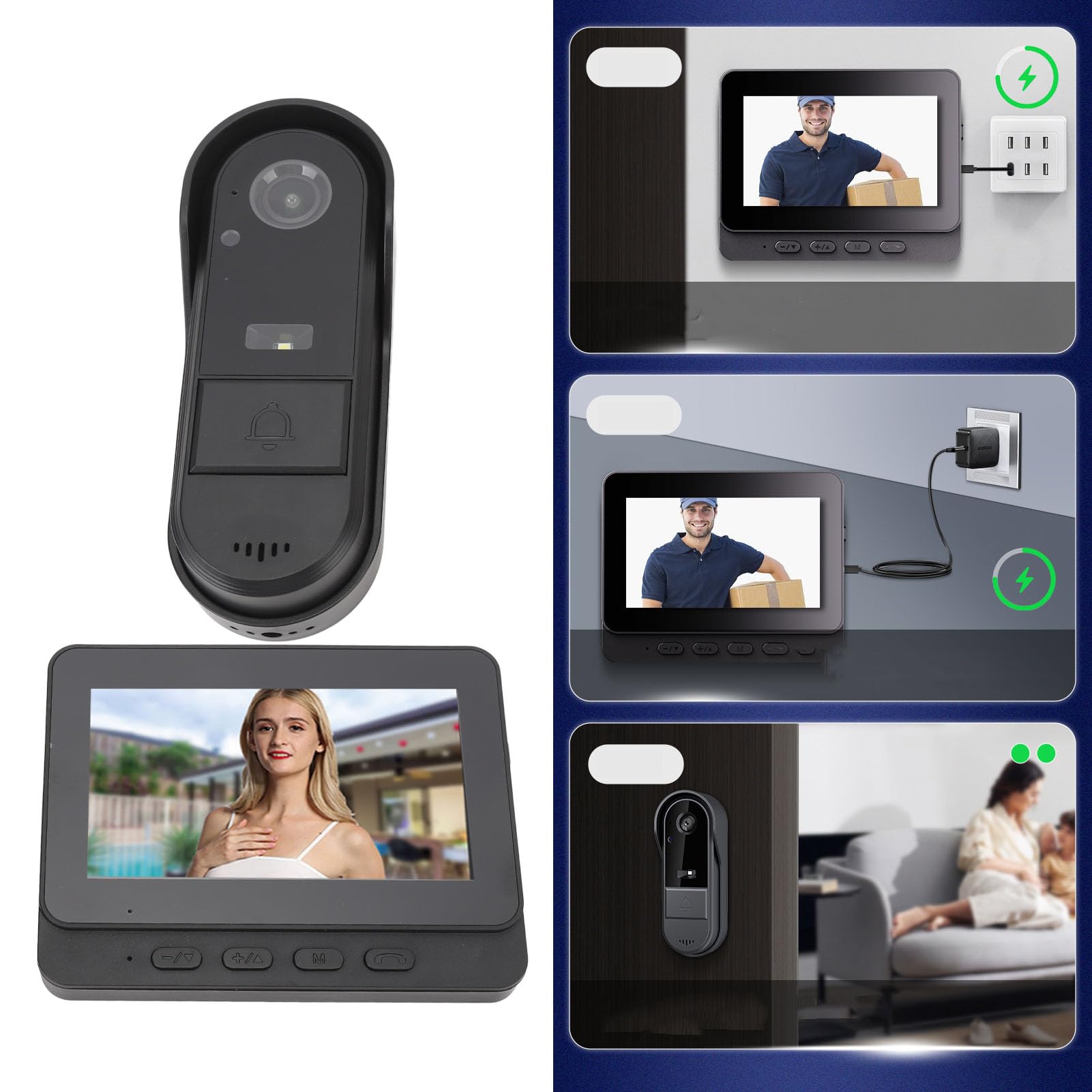 Citofono Videocitofono Wireless con Videocamera Videocitofono HD 1080P, Display a Colori da 4,3 Pollici, Impermeabile IP65, Citofono Bidirezionale, Funzioni di Visione Notturna