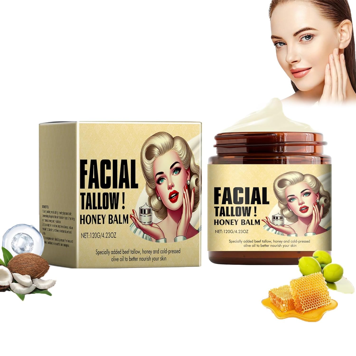 Whipped Beef Tallow and Honey Balm, Beef Tallow for Skin,Beef Tallow Honey Balm, Beef Tallow Moisturiser, Tallow Face Moisturizer, Beef Tallow and Honey Balm for Skin, Beef Tallow Skincare (2PCS)