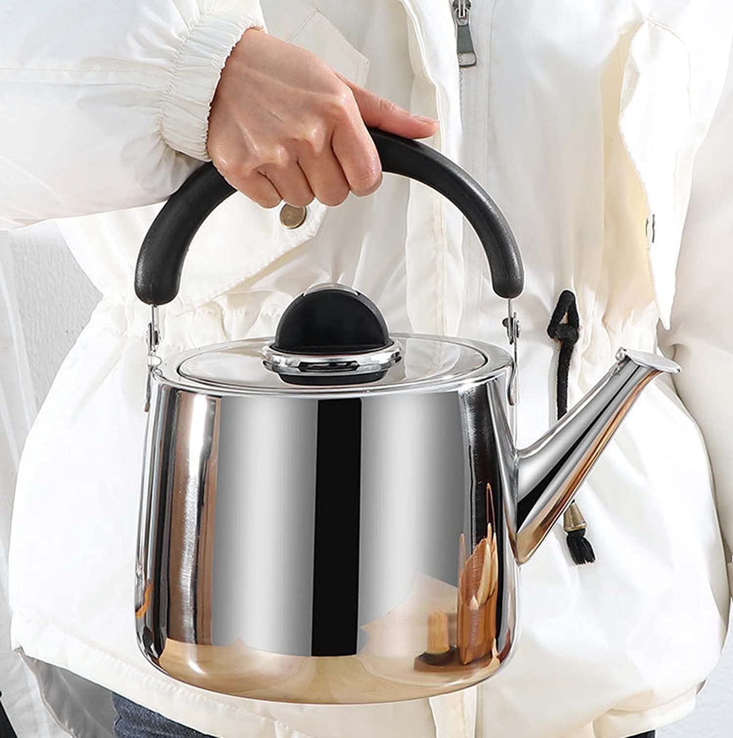 Tetera， Tetera Tetera for Cocina de Inducción Estufa de Gas Tetera con Mango de Baquelita Tetera(4L)