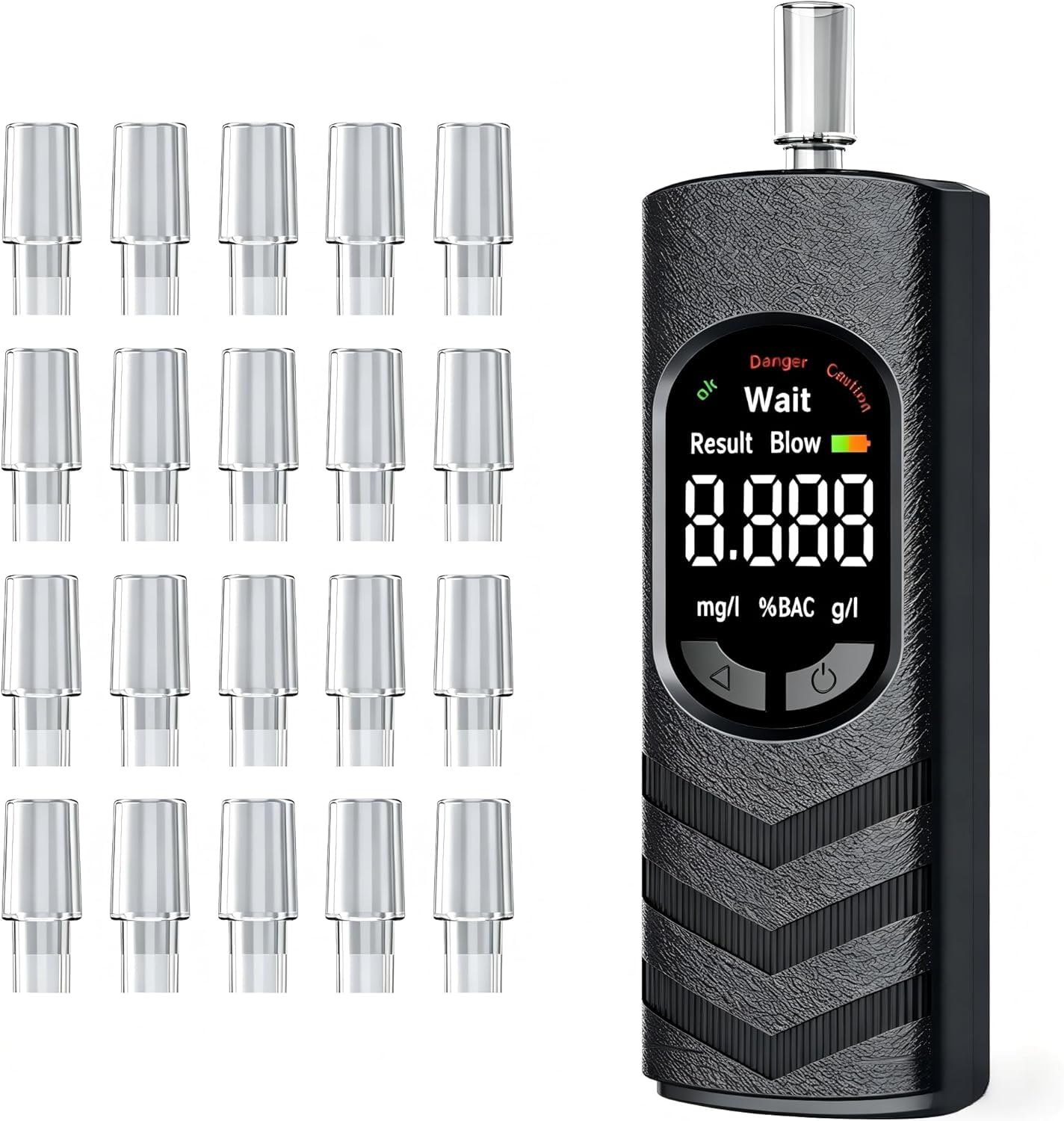 Alkoholtester Atemalkoholtester mit USB-C Akku, Farb-LCD, Halbleiter-Sensor, 20 Mundstücken, tragbares Promillemessgerät für Auto, Zuhause, Party und Reise (Schwarz)