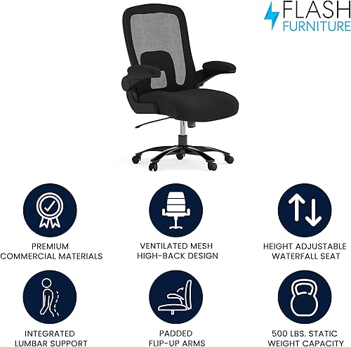 Miniatura 4 de Flash Furniture Silla de oficina grande y alta  Silla de oficina giratoria ejecutiva de malla negra con soporte lumbar y trasero y ruedas