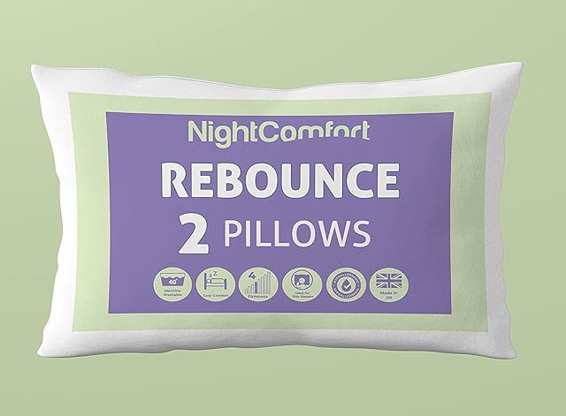 Night Comfort 2 Pack Luxury Standard Pillows Medium Supporting for Back and Side Sleep - Hypoallergenic Fluffy Microfibre with Hollowfibre Filled Bounce Back Bed Pillows