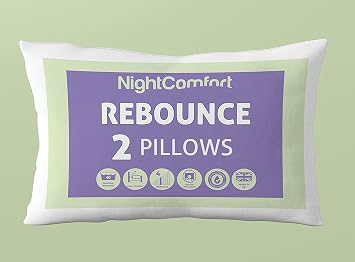 Night Comfort 2 Pack Luxury Standard Pillows Medium Supporting for Back and Side Sleep - Hypoallergenic Fluffy Microfibre with Hollowfibre Filled Bounce Back Bed Pillows