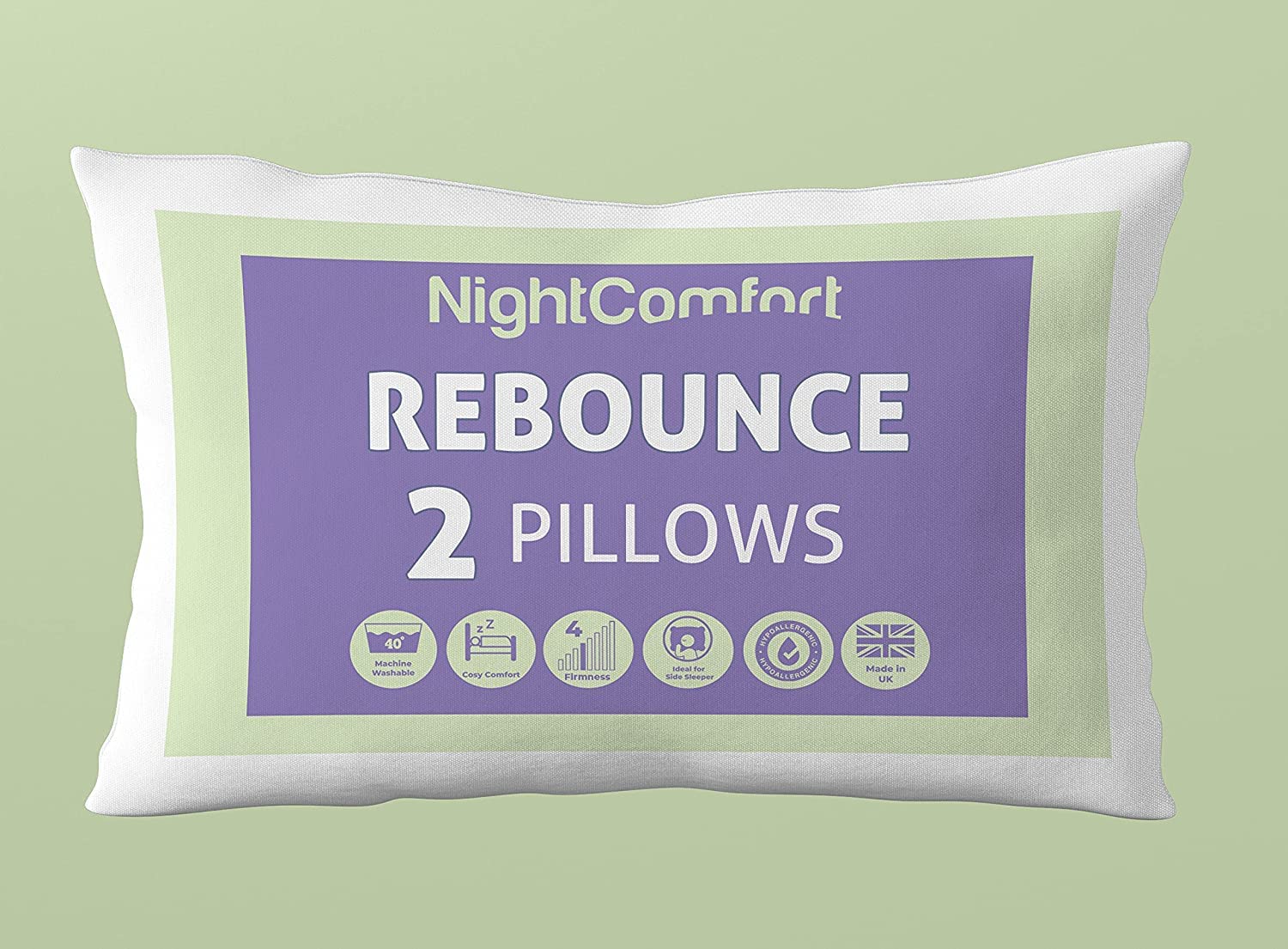 Night Comfort 2 Pack Luxury Standard Pillows Medium Supporting for Back and Side Sleep - Hypoallergenic Fluffy Microfibre with Hollowfibre Filled Bounce Back Bed Pillows