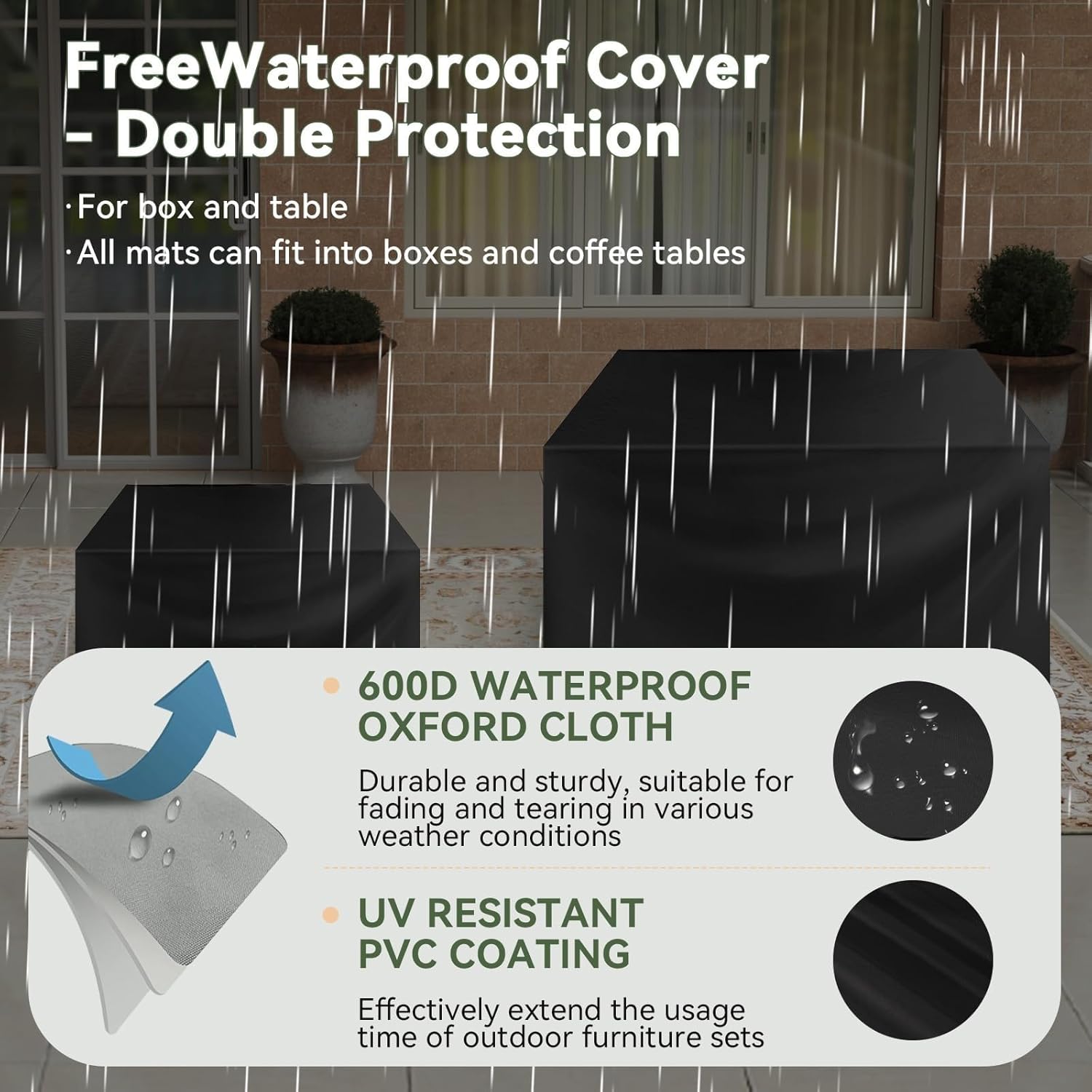 8 Piece Patio Furniture Set Wicker Outdoor Furniture with Large Storage Table Patio Conversation Sets with Waterproof Cover for Backyard Garden Poolside(Black)