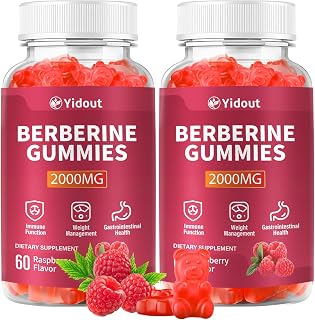 Berberine Gummies 2000mg-Natural High Potency Berberine HCL Supplement - Immune System & Metabolism Support - Vegan, Non-GMO - Delicious Raspberry Flavor (60 Count(Pack of 2))