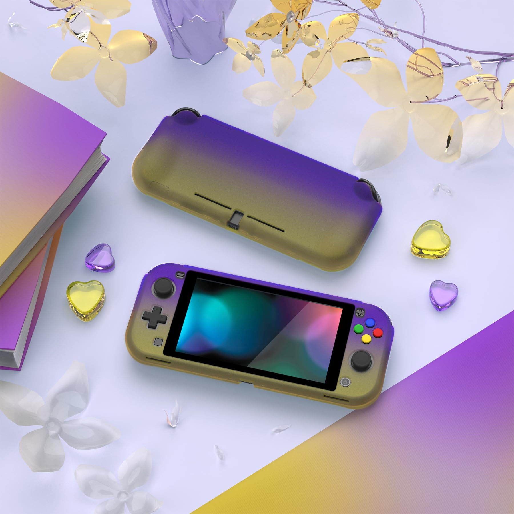 PlayVital Case for Switch Lite Cover Joycon, Protective Accessory for Nintendo Switch Lite with Joystick Cap & Screen Protector & ZealProtect Buttons Purple Yellow Translucent Gradient - 4