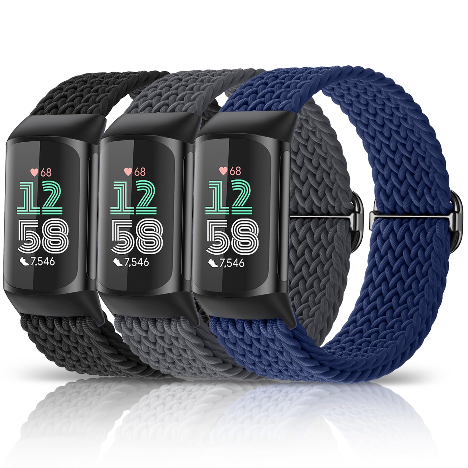 EasunyCompatible with Fitbit Charge 6 bands/Charge 5 Bands for Men Women, Adjustable Elastic Straps Breathable Nylon Braided Sport Replacement Wristband for Charge 6/5 Advanced Fitness Tracker