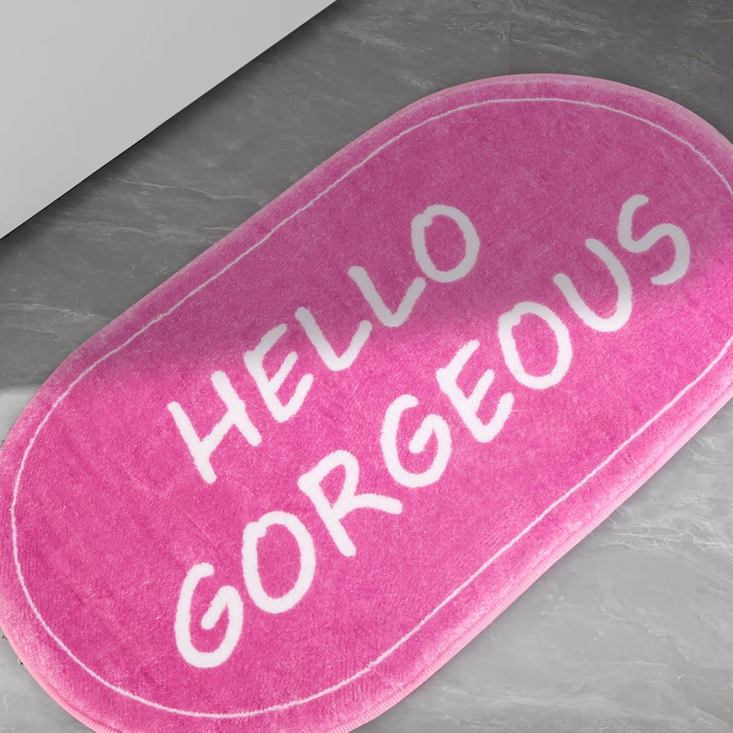 Bollmisde Bath Mat Hello Hot Pink Bathroom Rug Non Slip, Cute Preppy