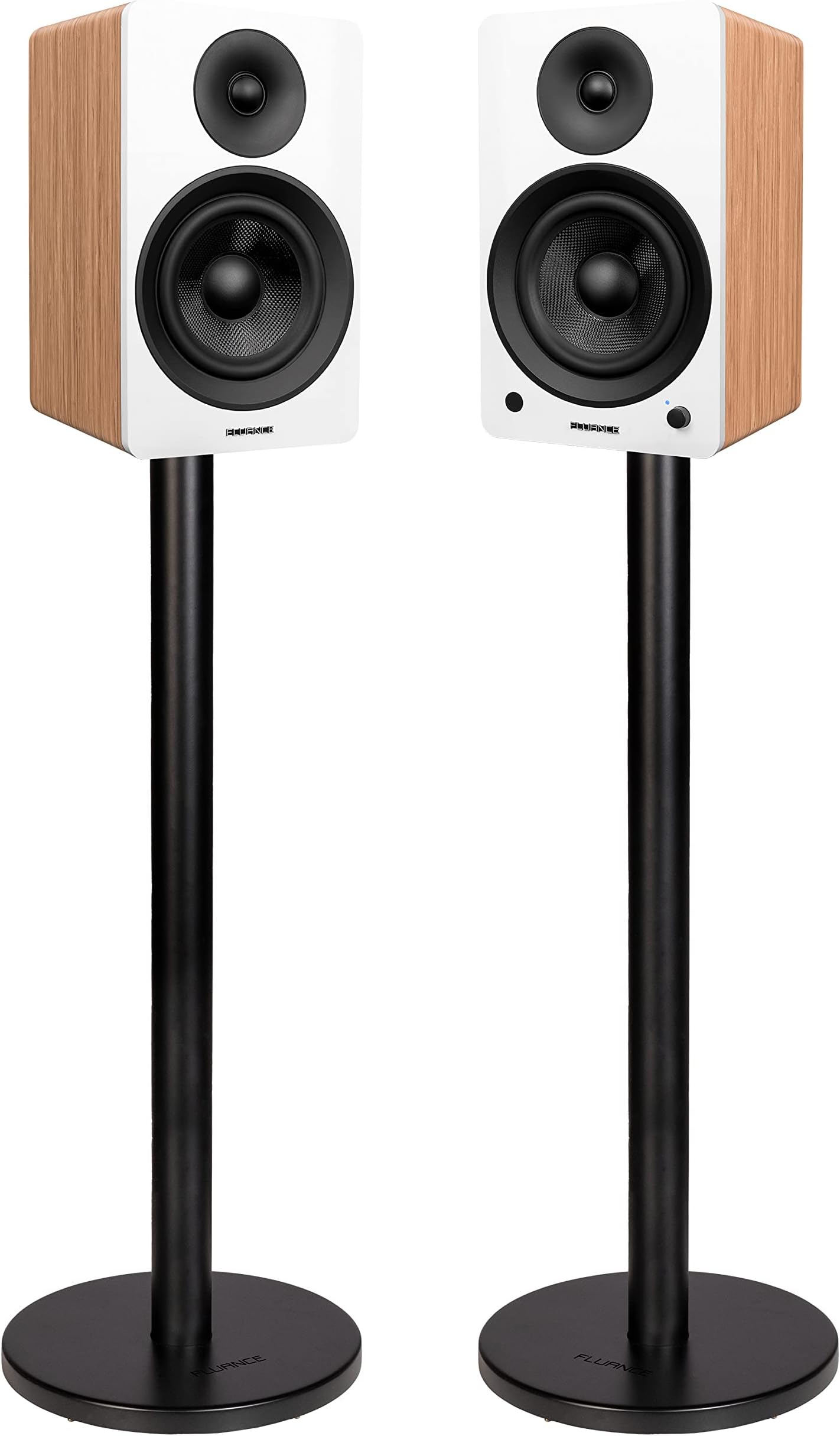 Fluance Ai61 Powered 2-Way 2.0 Stereo Bookshelf Speakers with Speaker Stands 6.5" Drivers 120W Amplifier for Turntable Bluetooth 5 Wireless Music Streaming - RCA Optical USB & Sub Out (Lucky Bamboo)