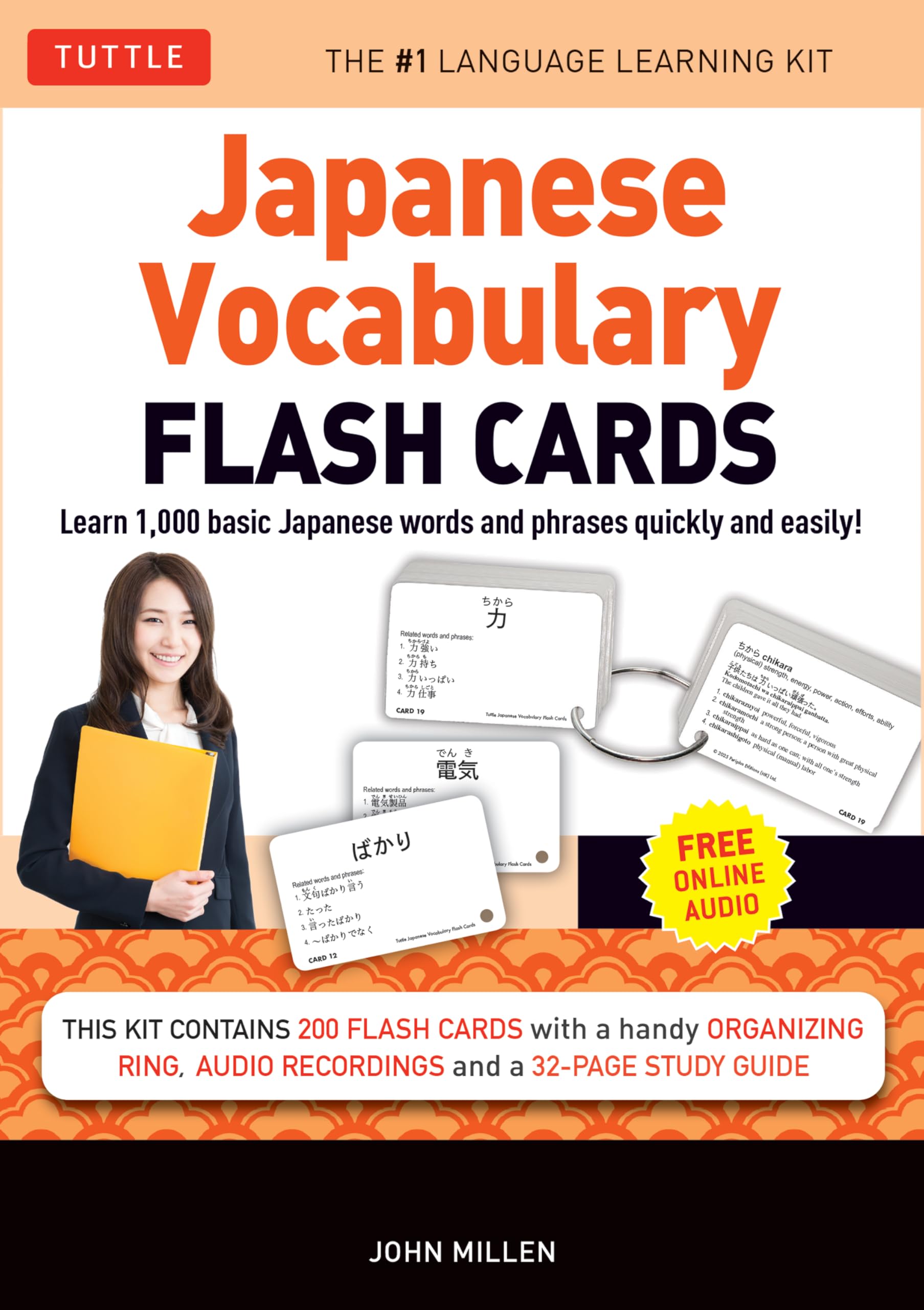 Japanese Vocabulary Flash Cards Kit: Learn 1000 basic Japanese words and phrases quickly and easily!(Boxed Set of 200 Double-Sided Flash Cards with Study Guide & Organizer Ring)