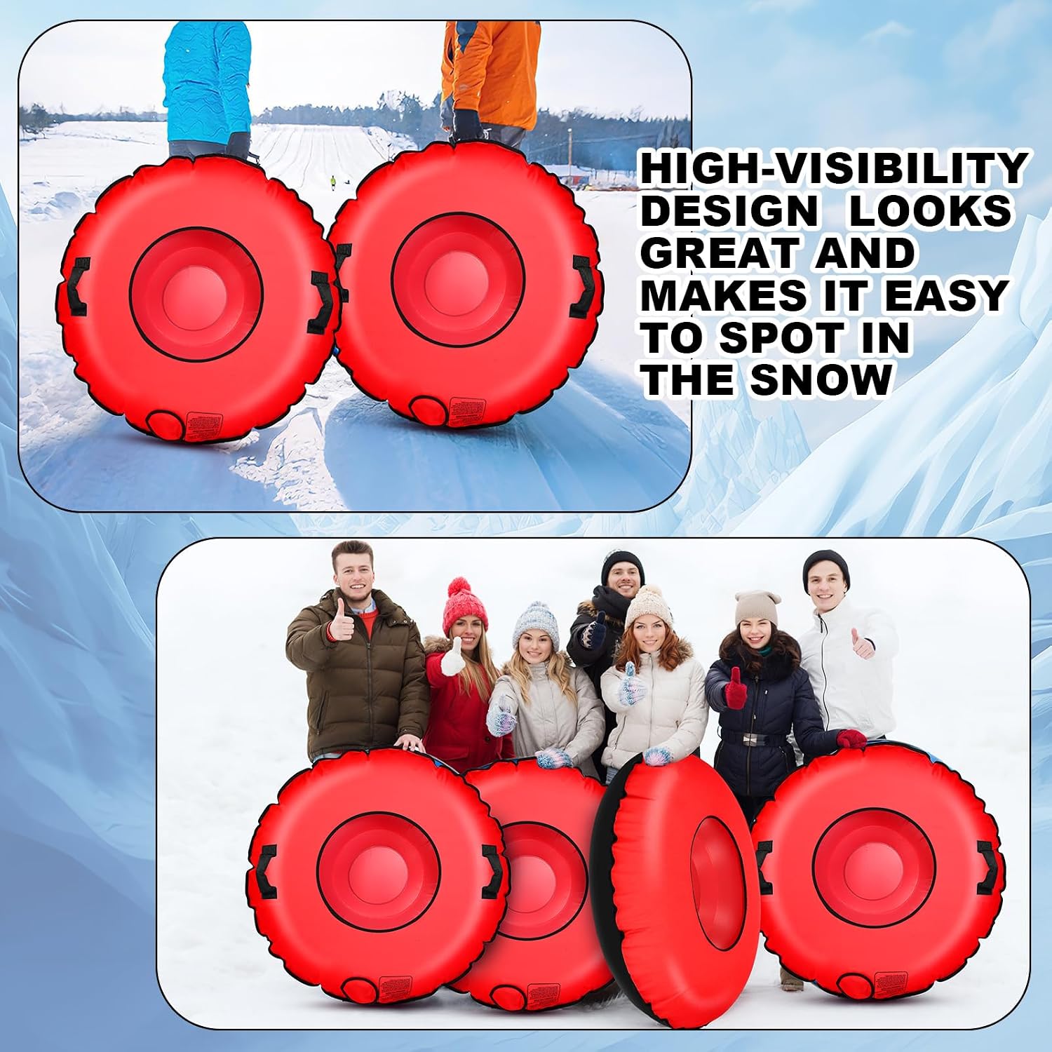 47 Inch Snow Tubes Inflatable Snow Sled with Handles for Kids Adults Thick Heavy Duty Bottom Sleds Outdoor Winter Toys for Sledding Skiing Sports