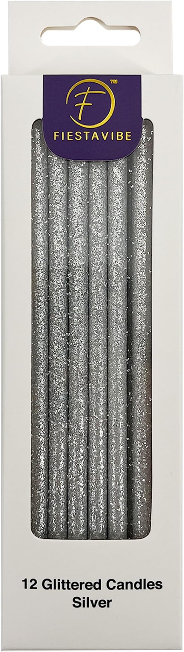 FiestaVibes 12 Glittered Candles Silver, PZ VERT 83053