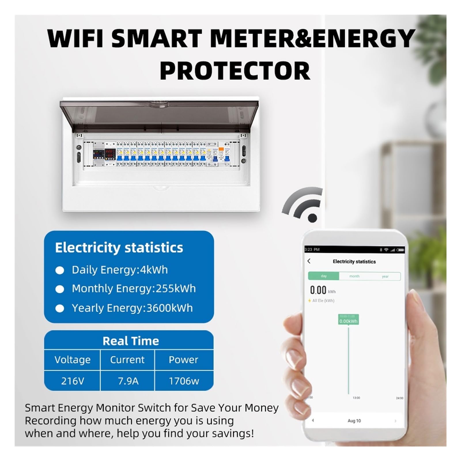 TUYA WiFi Inteligentny Upływ Uziemienia Zabezpieczenie Pod Napięciem Przekaźnika Wyłącznik Automatyczny Zegar Energia Moc Licznik KWh Inteligentne Życie Monitorowanie Energii(80A)