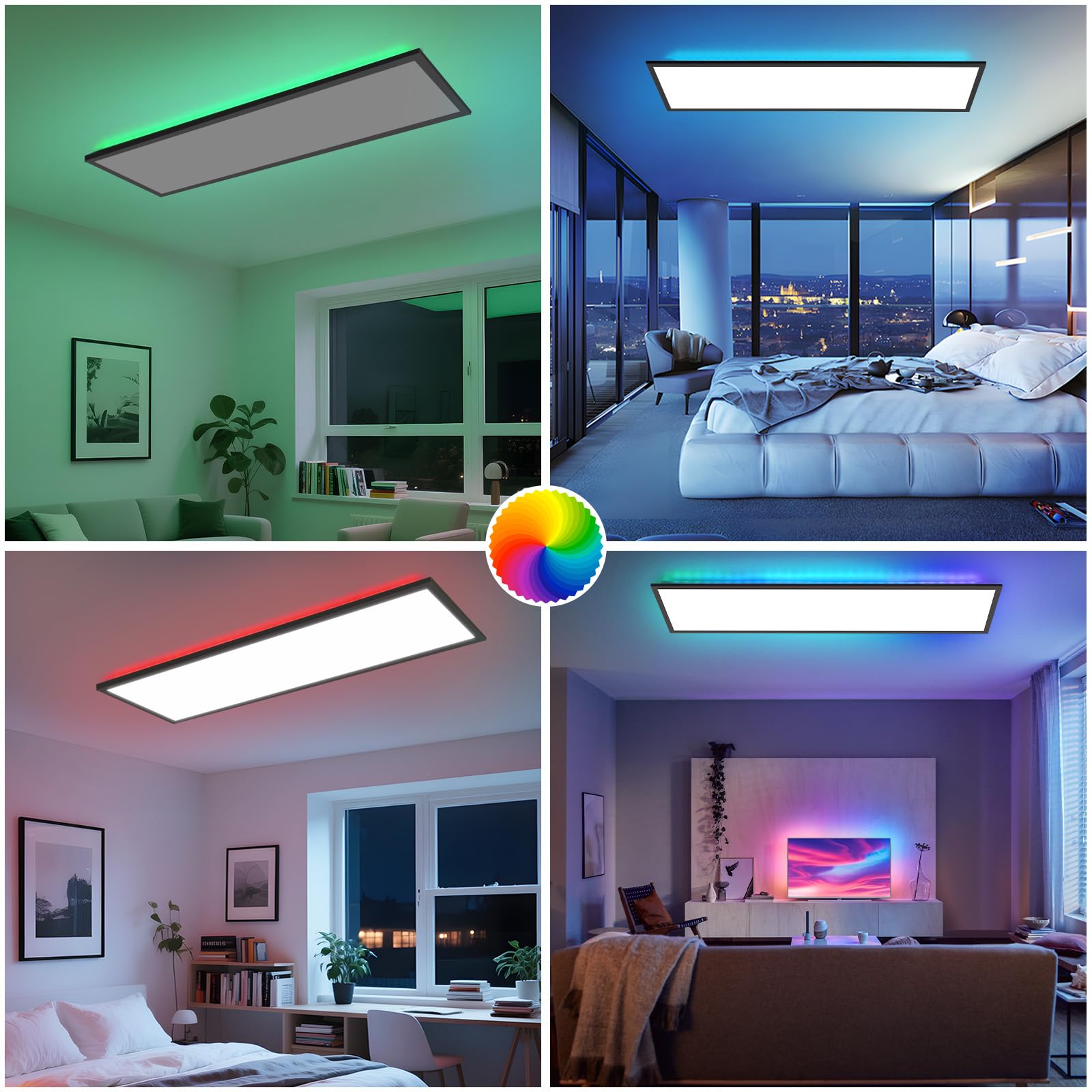 Deckenlampe LED Panel 120x30cm - Deckenleuchte Dimmbar 36W | Farbwechsel Flach Bürolampe Stufenloses Dimmen 10 100 Deckenpanel Küchenlampe mit Fernbedienung RGB Vier Modi Wohnzimmer Büro