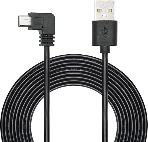 Cable de alimentación de cámara de tablero de ángulo recto de 11.5 pies, cable de carga mini USB de 90 grados 24 AWG para Garmin Nuvi GPS, cámara