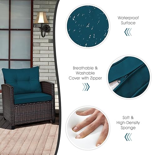 Miniatura 106 de Tangkula - Juego de muebles de patio de 3 piezas, mimbre de ratán de PE, para exterior, con cojín lavable y mesa de vidrio templado, muebles