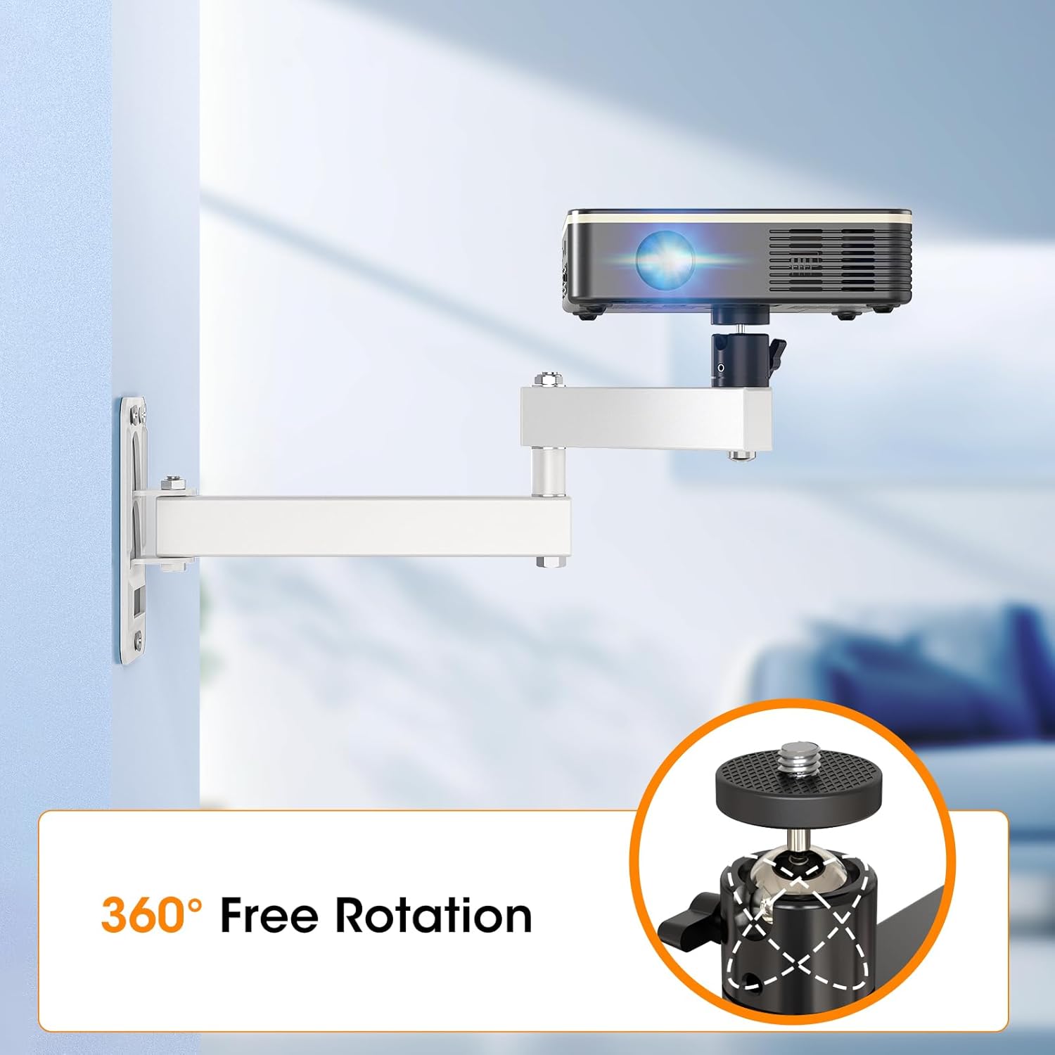 Universal White Projector Mount, Foldable, Adjustable Tilt & Swivel, 360Adjustable, Wall Mount, Supports Projectors Up to 6.6 lbs