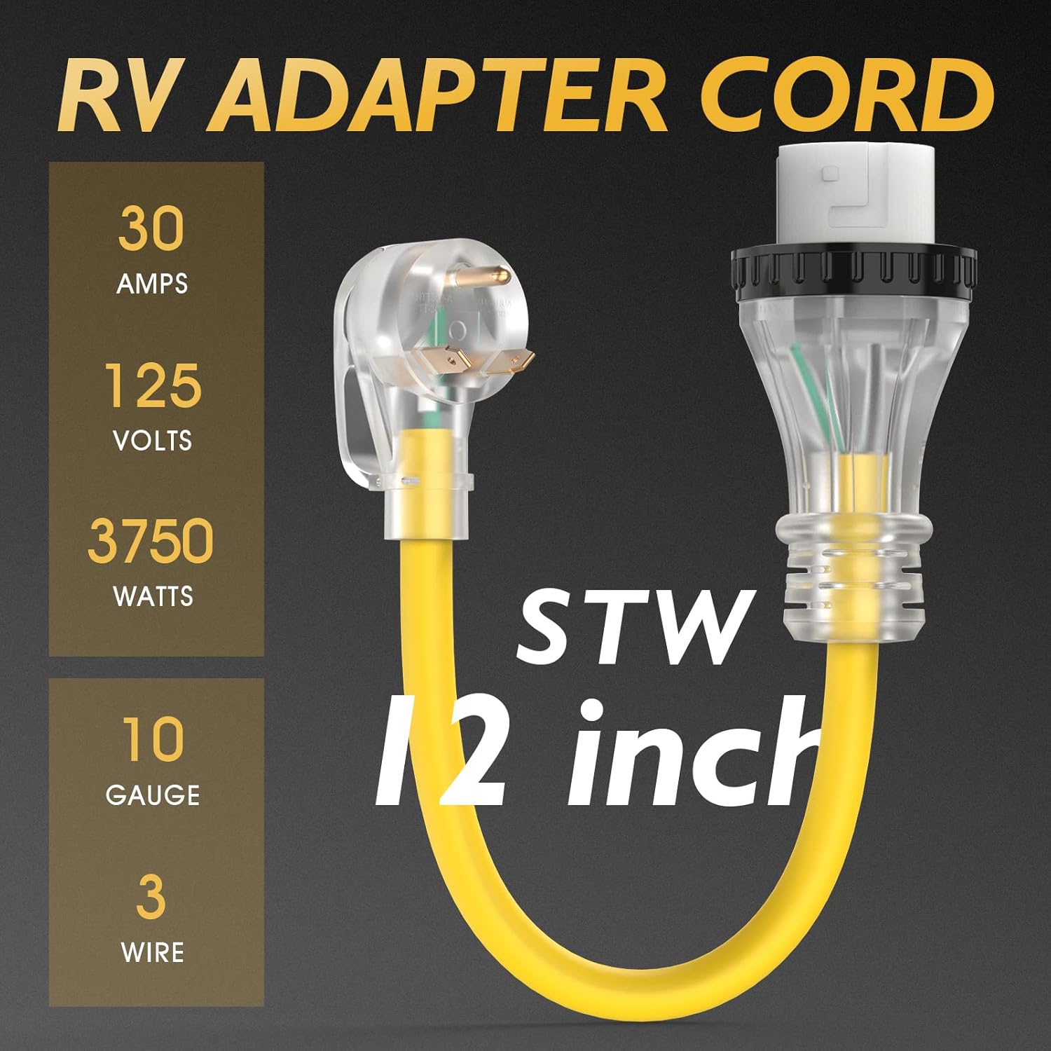 TOOLIOM 30 Amp to 50 Amp RV Power Adapter, 50Amp to 30Amp RV Plug, NEMA TT-30P Male to SS2-50R Female with Handle Grip 12 Inch STW 10 Gauge Dogbone Electrical Plug Converter for Camper RV Trailer