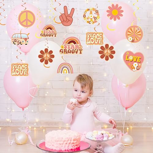 Miniatura 6 de 51 decoraciones de remolinos colgantes para fiestas hippie, dos decoraciones de cumpleaños retro, hippie, bohemio, fiesta de los años 60, decoración