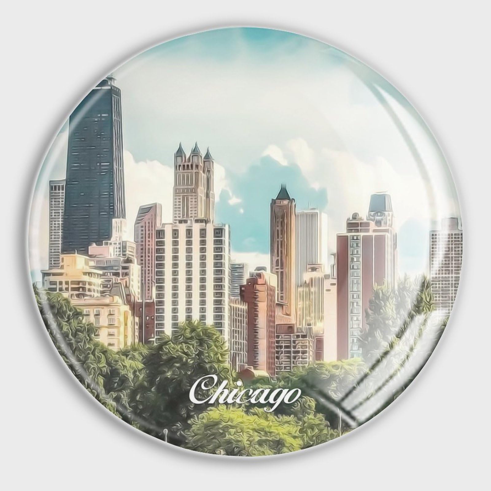 Imanes de paisaje de Chicago redondos y pequeños de vidrio para nevera y pizarra