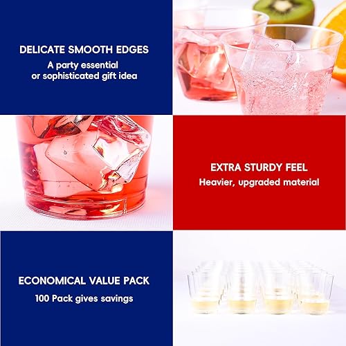 Vista 3 de JOLLY CHEF Vasos de plástico desechables transparentes de 9 onzas, paquete de 100 vasos de plástico transparente, vasos de fiesta resistentes, vasos