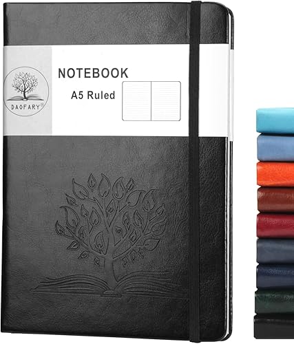 Daofary Cuaderno A5 con rayas de cuero, 160 páginas, diario de 3.53 ozm, de papel grueso, tapa dura, con bolsillo, para trabajo, hombres y mujeres,