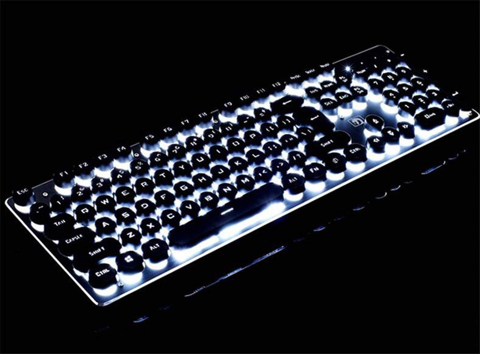 Ergonomic Mechanical Gaming Keyboard with Backlit Round Keys (Black/White)